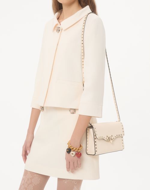 Valentino Garavani - Small Rockstud Grainy Calfskin Crossbody Bag - Light Ivory - Woman - Shoulder Bags